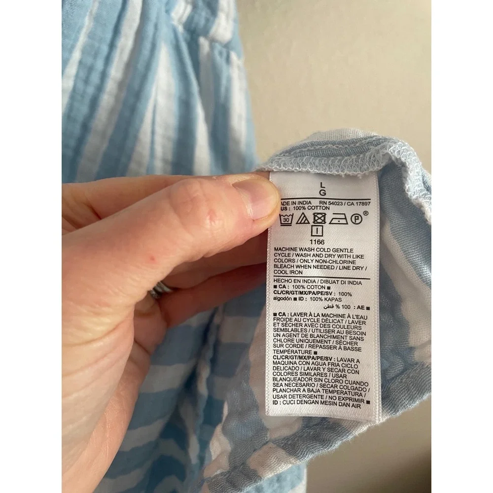 Old Navy Powder Blue Striped Gauze Cotton Puff Sleeve Button Front Dress Large - Picture 8 of 9